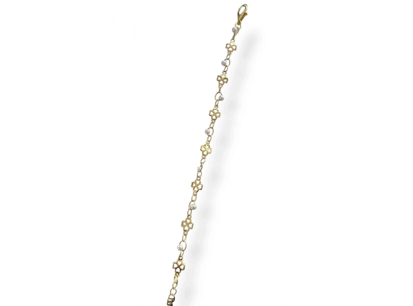 Altın Renk Çiçek Figürlü İnci Detaylı Bileklik