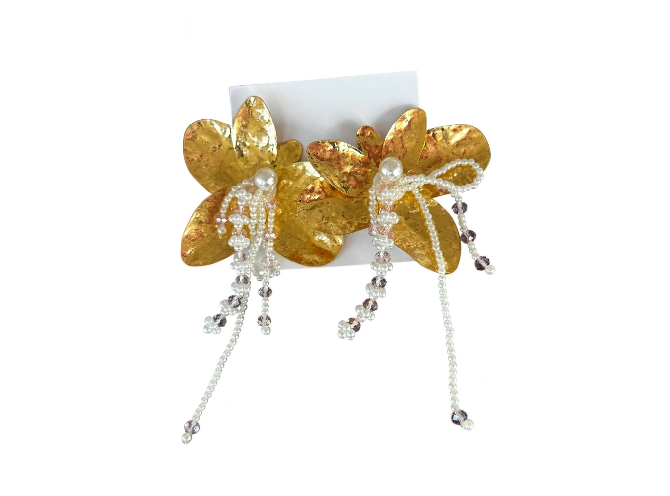 Altın Renk Çiçek Figürlü İnci Detaylı Tasarım Küpe (Çift)