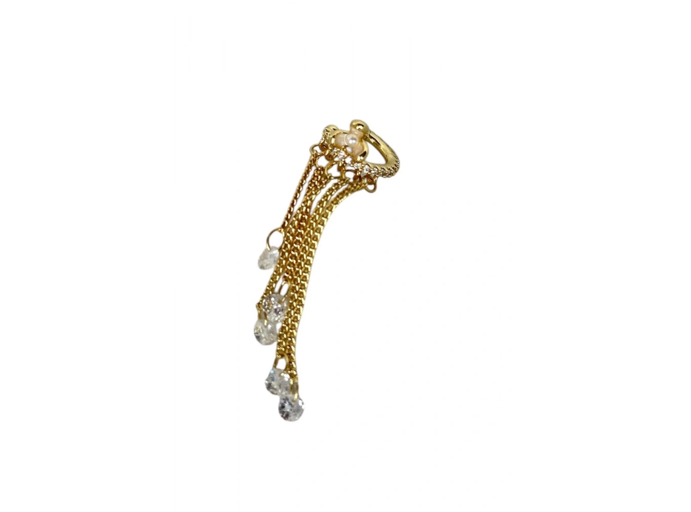 Altın Renk Çiçek Figürlü Sallantılı Ear Cuff (Tek)