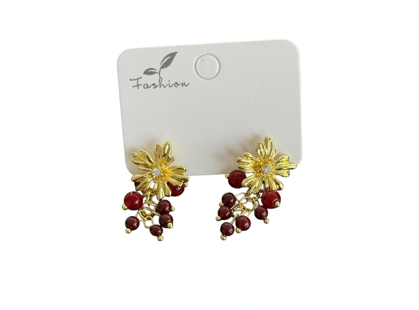 Altın Renk Çiçek Figürlü Sallantılı Küpe (Çift)