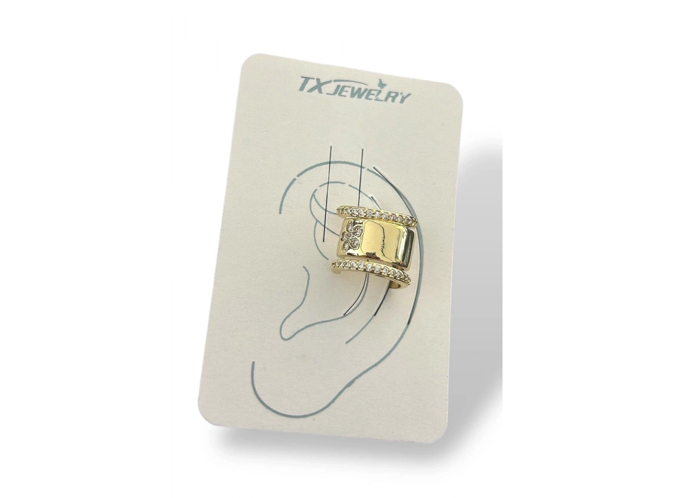 Altın Renk Çiçek Figürlü Taş Detaylı 14K Altın Kaplama TX Ear Cuff (Tek)