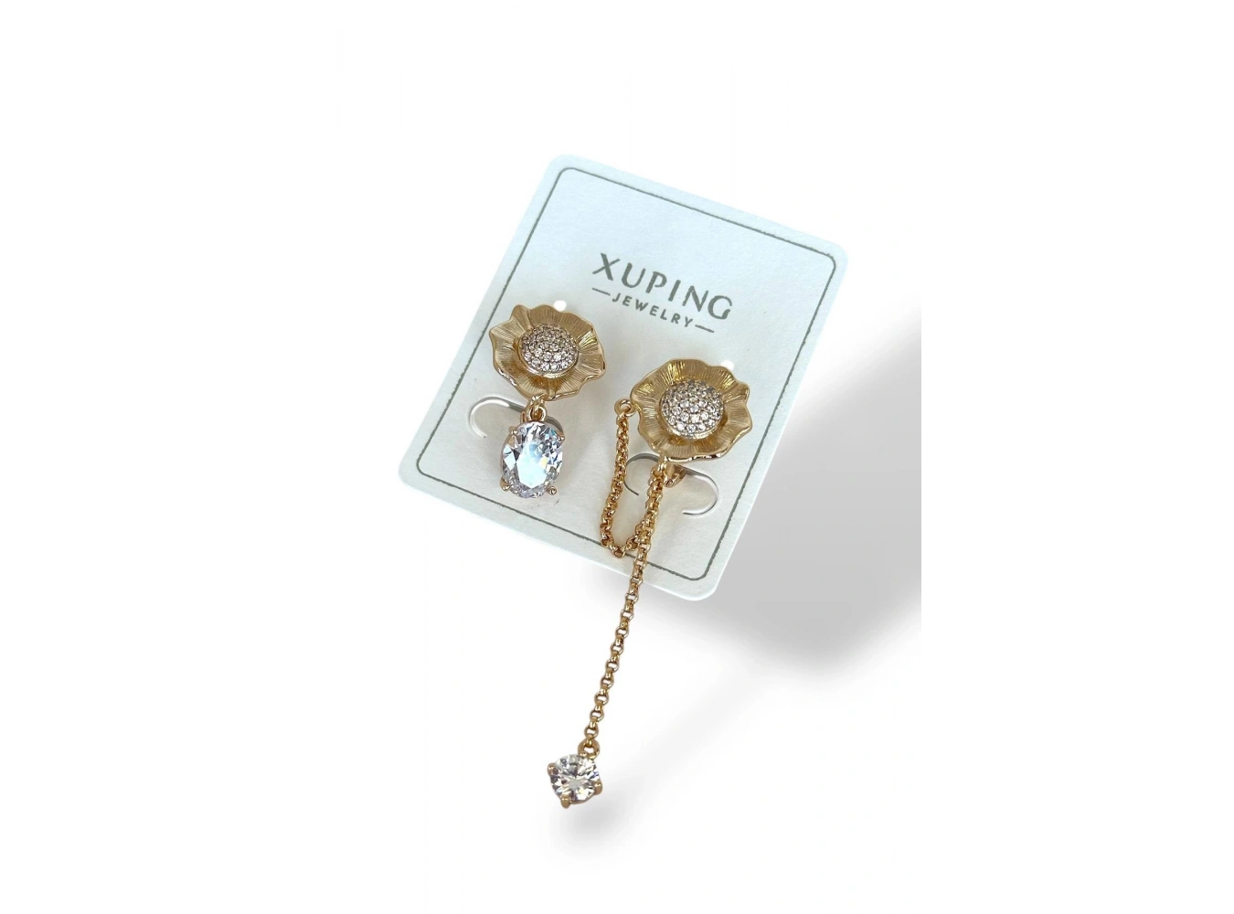 Altın Renk Çiçek Figürlü Taş Detaylı Çelik Xuping Küpe (Çift)