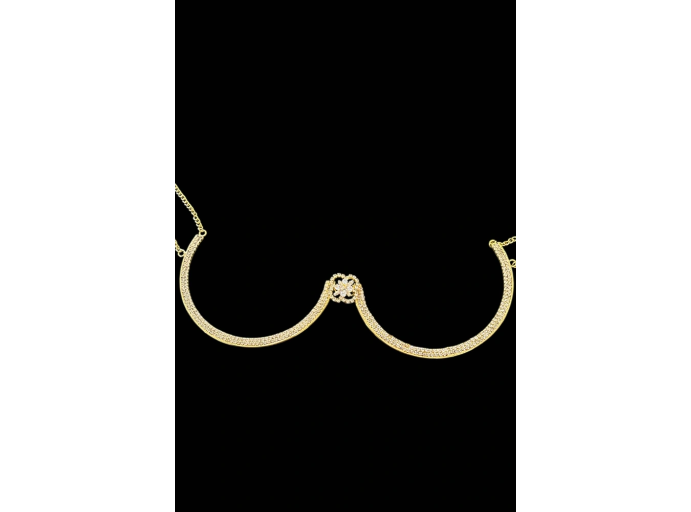 Altın Renk Çiçek Figürlü Taş Detaylı Tasarım Vücut Aksesuar