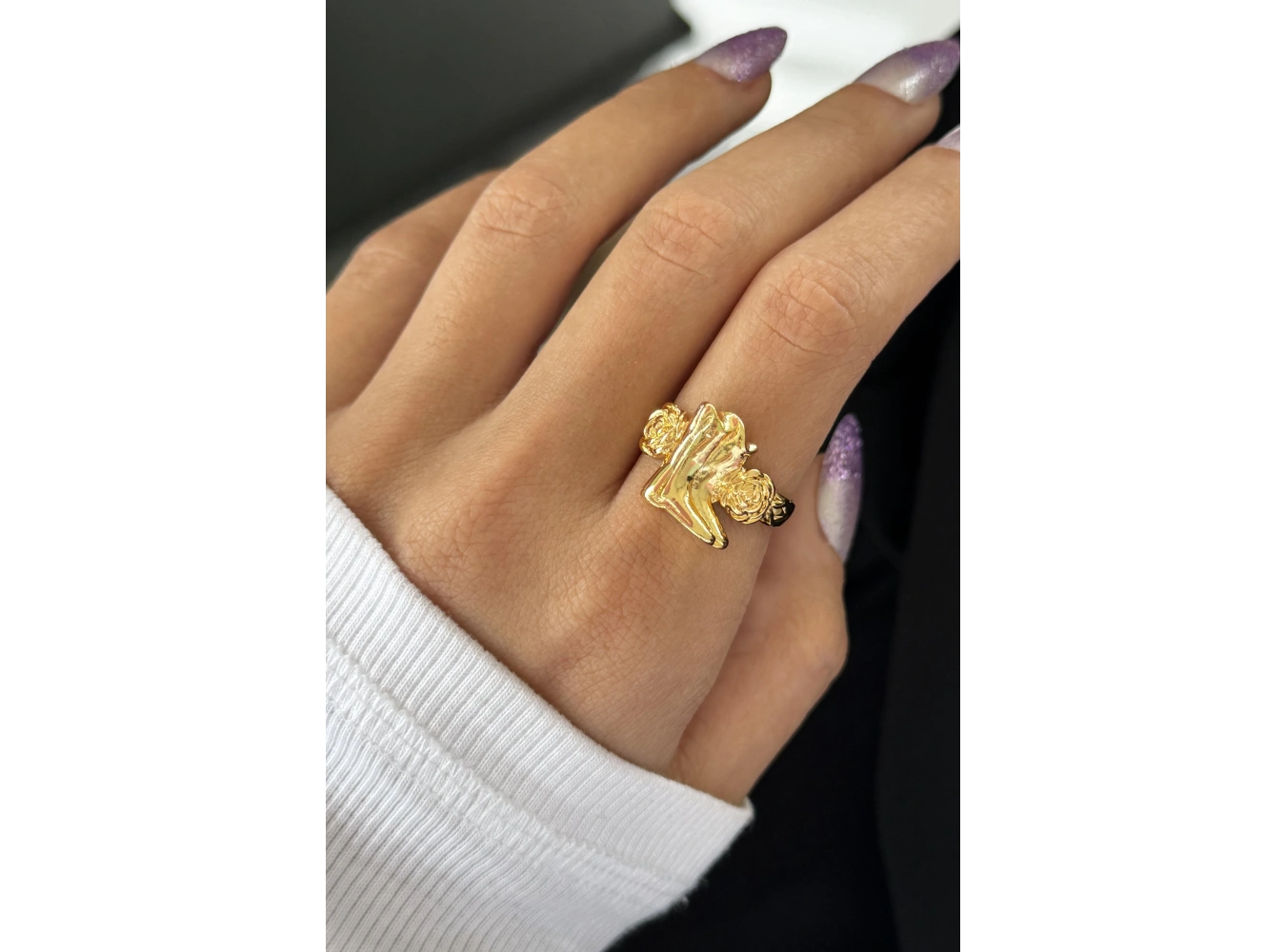 Altın Renk Çizme Figürlü Metal Ayarlanabilir Yüzük