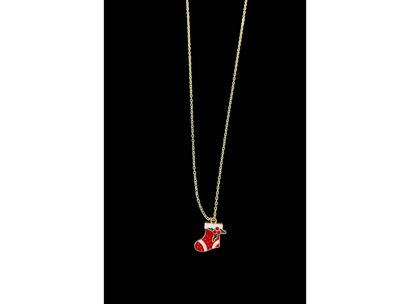 Altın Renk Çorap Figürlü Çelik Yılbaşı Kolyesi