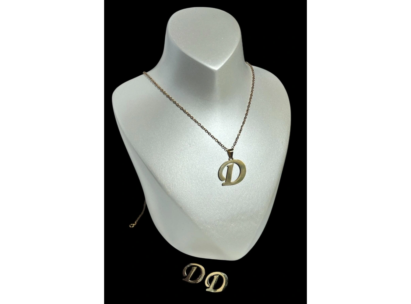 Altın Renk D Harfli Çelik Kolye Ve Küpe Set