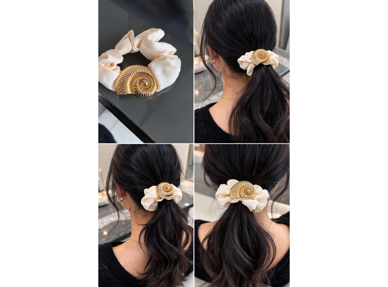 Altın Renk Deniz Kabuğu Detaylı Krem Renk Simit Toka