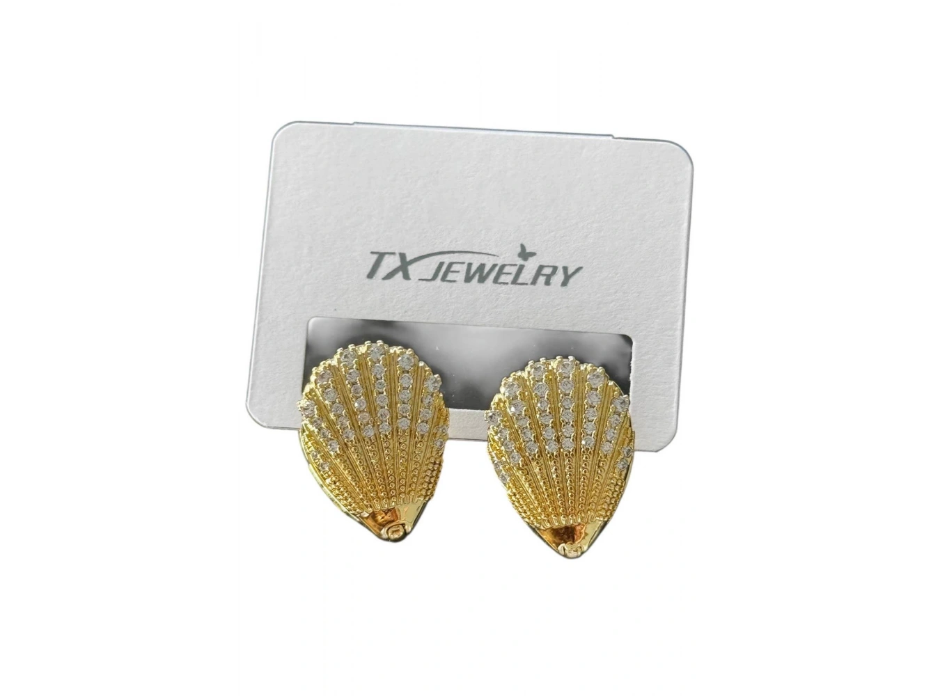 Altın Renk Deniz Kabuğu Figürlü Taş Detaylı 14K Altın Kaplama TX Küpe (Çift)