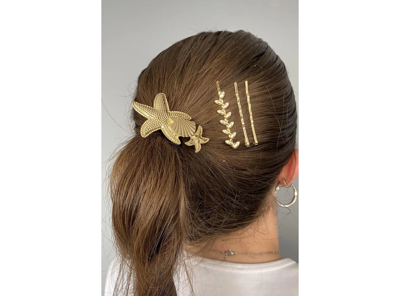 Altın Renk Deniz Yıldızı Figürlü Lastik Ve Tel Toka Set