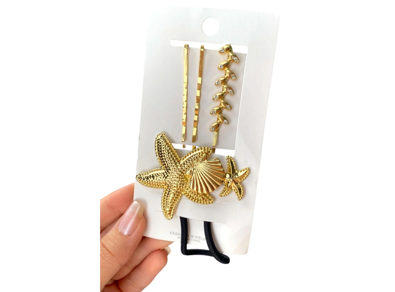 Altın Renk Deniz Yıldızı Figürlü Lastik Ve Tel Toka Set