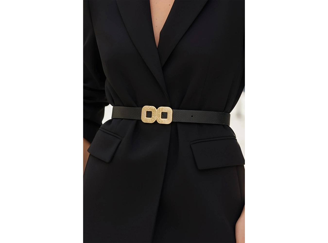 Altın Renk Deri Detaylı Kadın Kemer