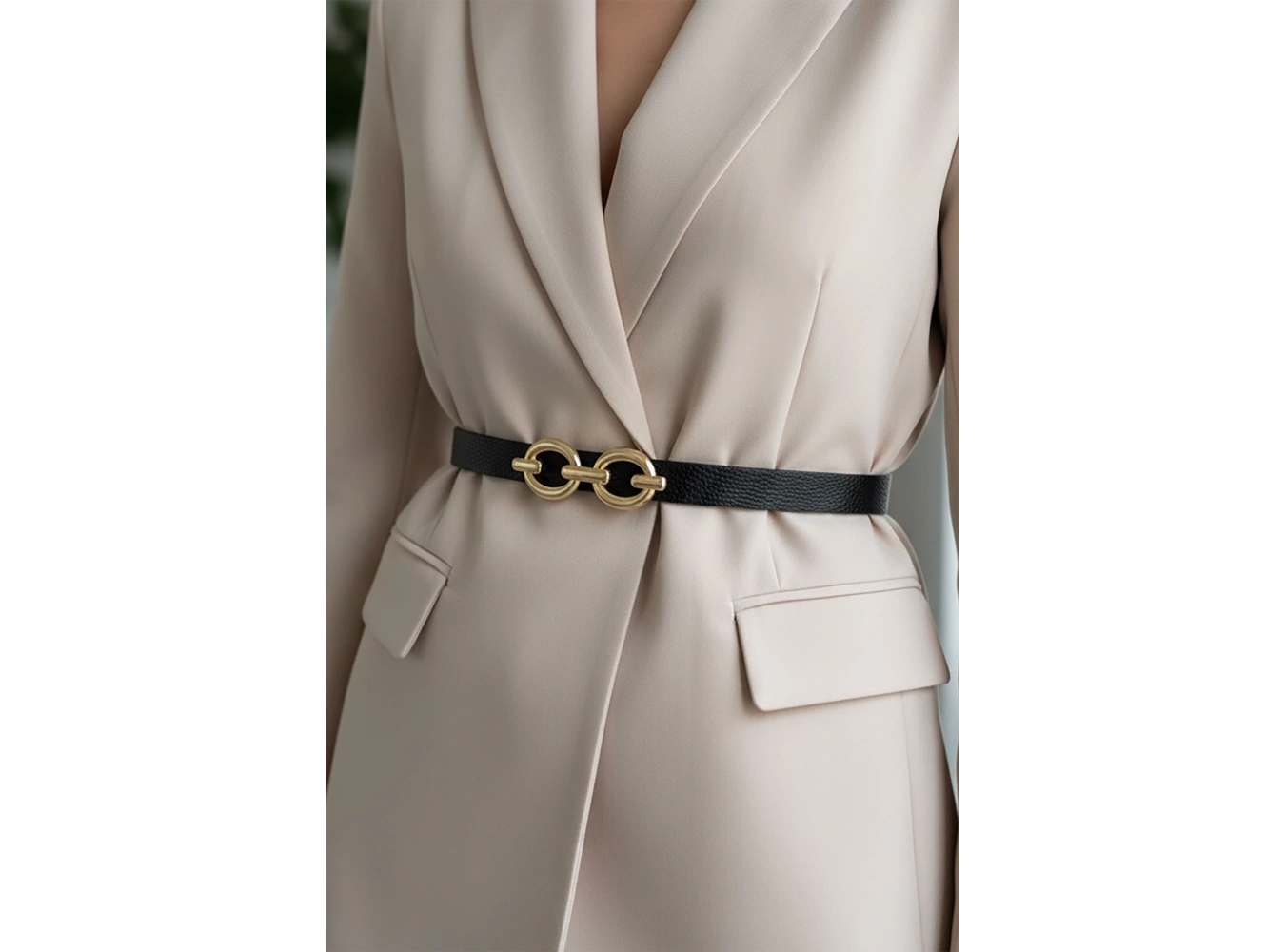 Altın Renk Deri Detaylı Kadın Kemer