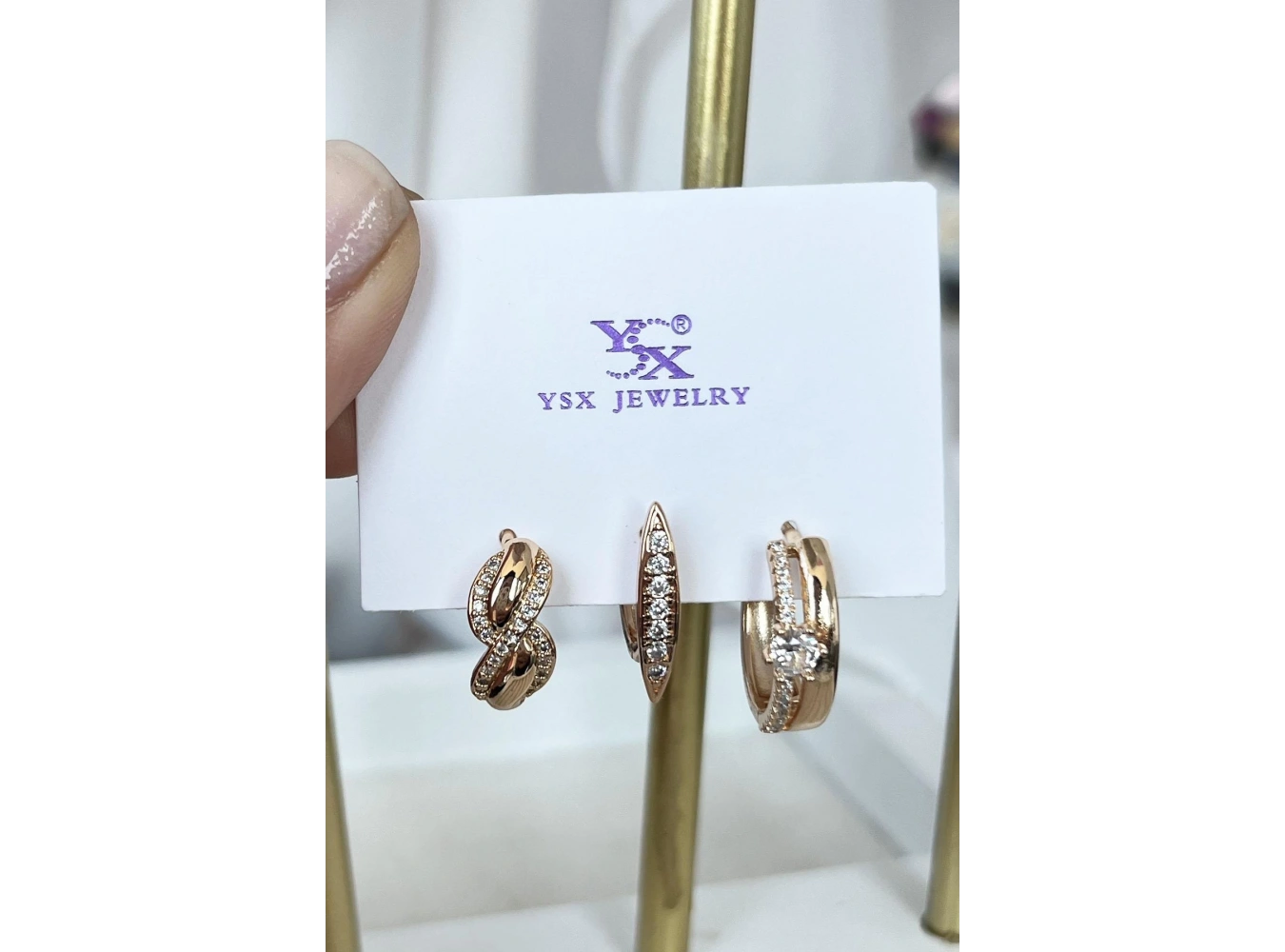 Altın Renk Detaylı VİP 3lü YSX Küpe Set