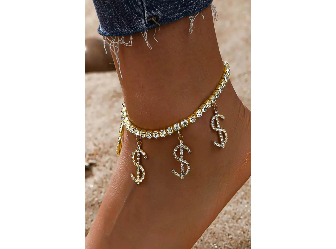 Altın Renk Dolar Figürlü Taş Detaylı Tasarım Halhal