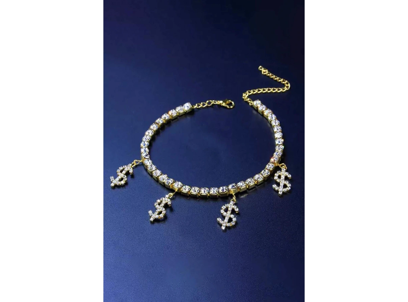 Altın Renk Dolar Figürlü Taş Detaylı Tasarım Halhal