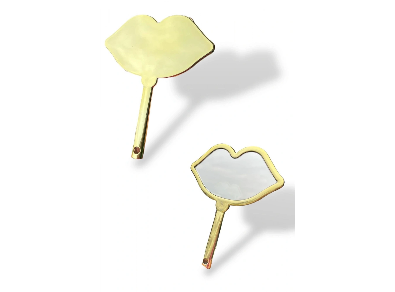 Altın Renk Dudak Detaylı El Aynası