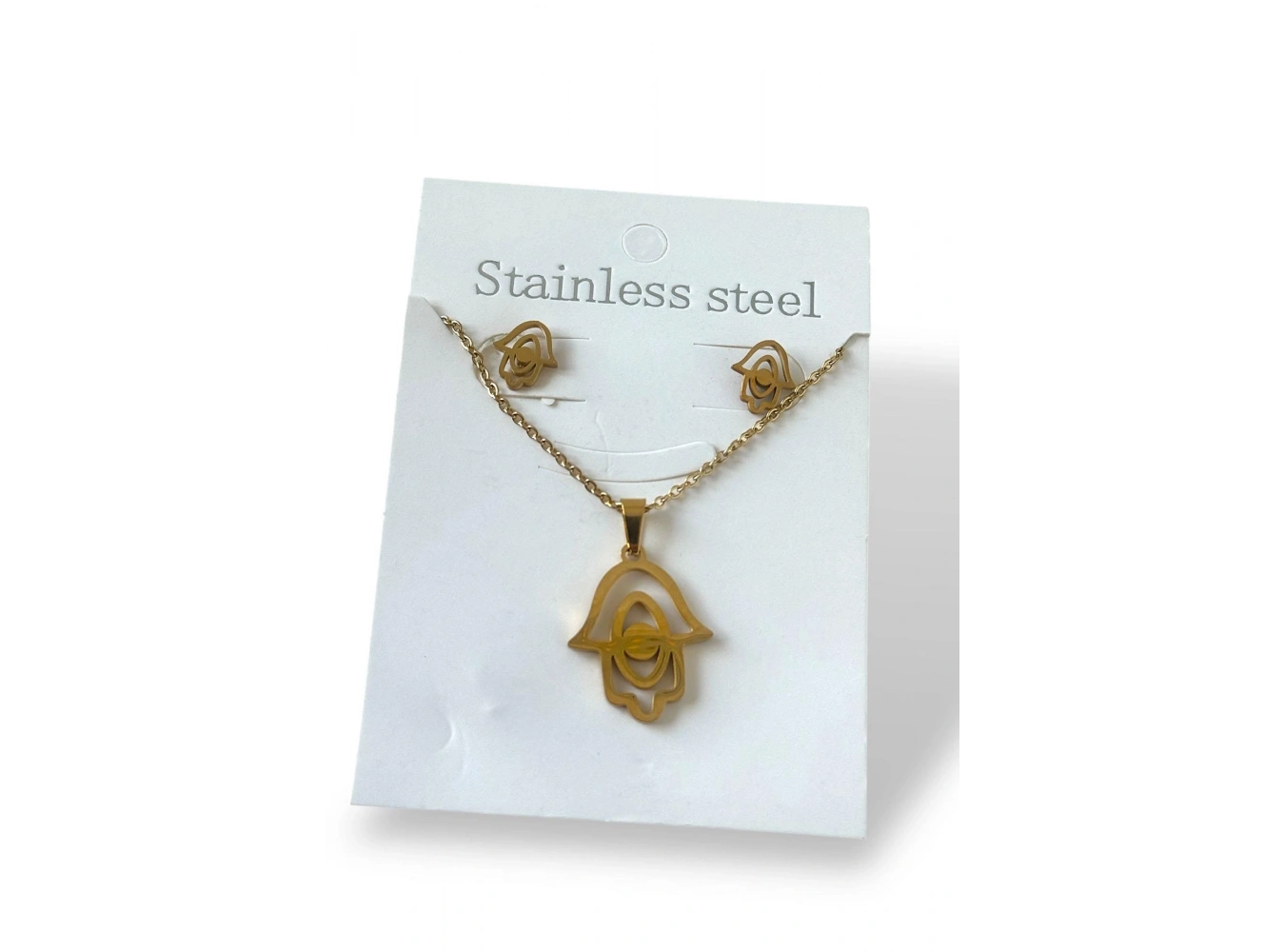 Altın Renk El Figürlü Çelik Kolye Set