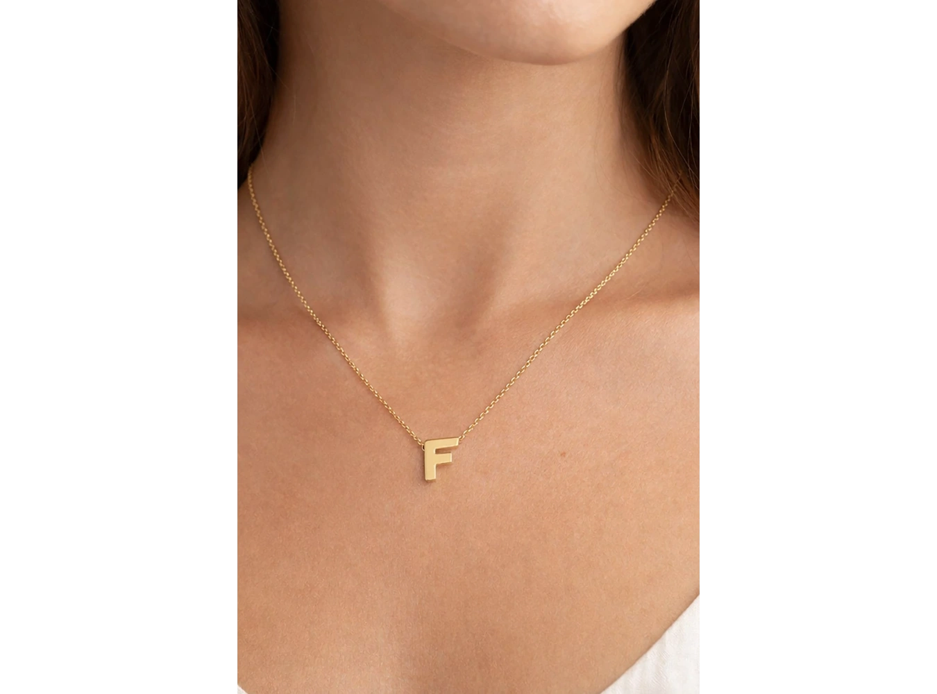 Altın Renk F Harf Çelik Kolye