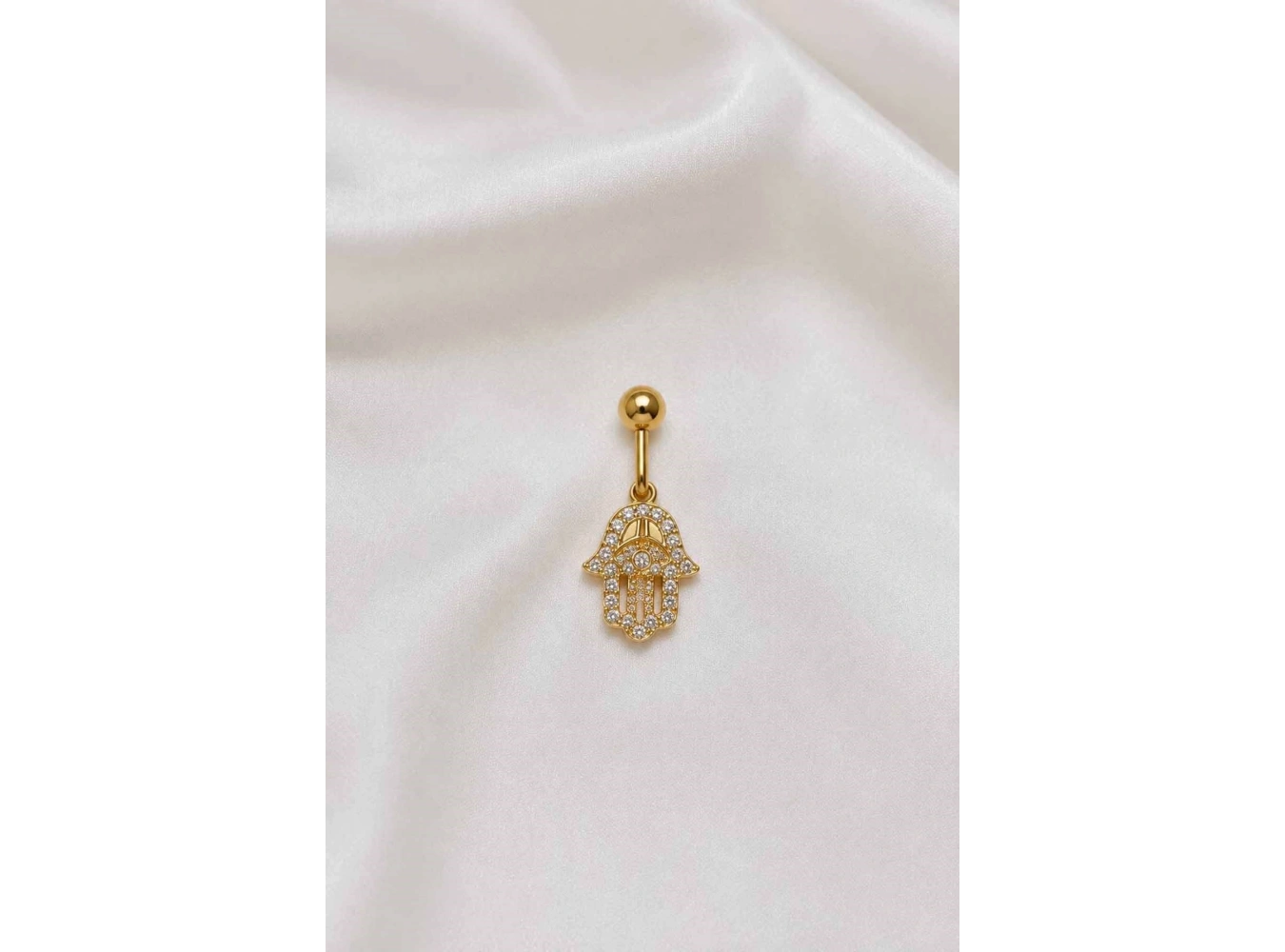 Altın Renk Fatma Ana Eli Figürlü Taşlı Cerrahi Çelik Göbek Piercing