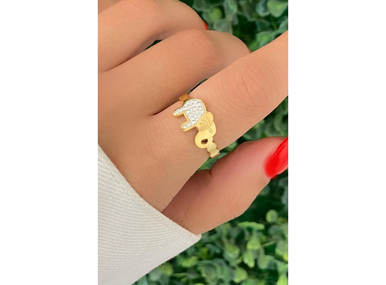 Altın Renk Fil Figürlü Ayarlanabilir Çelik Yüzük