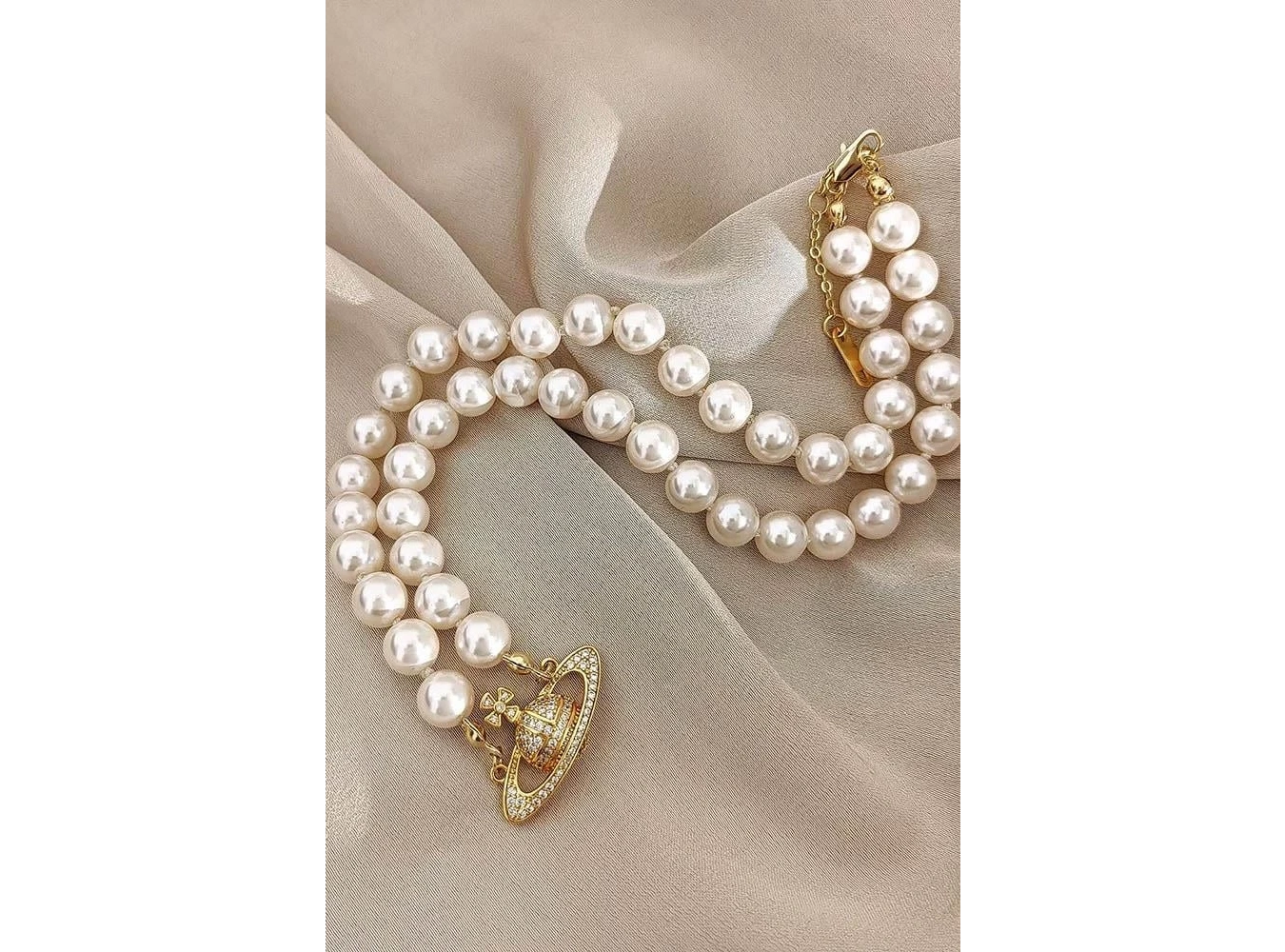 Altın Renk Gezegen Figürlü İnci Detaylı L Beden Kedi Köpek Tasma