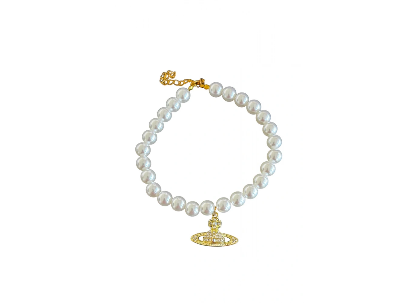 Altın Renk Gezegen Figürlü İnci Detaylı M Beden Kedi Köpek Tasma