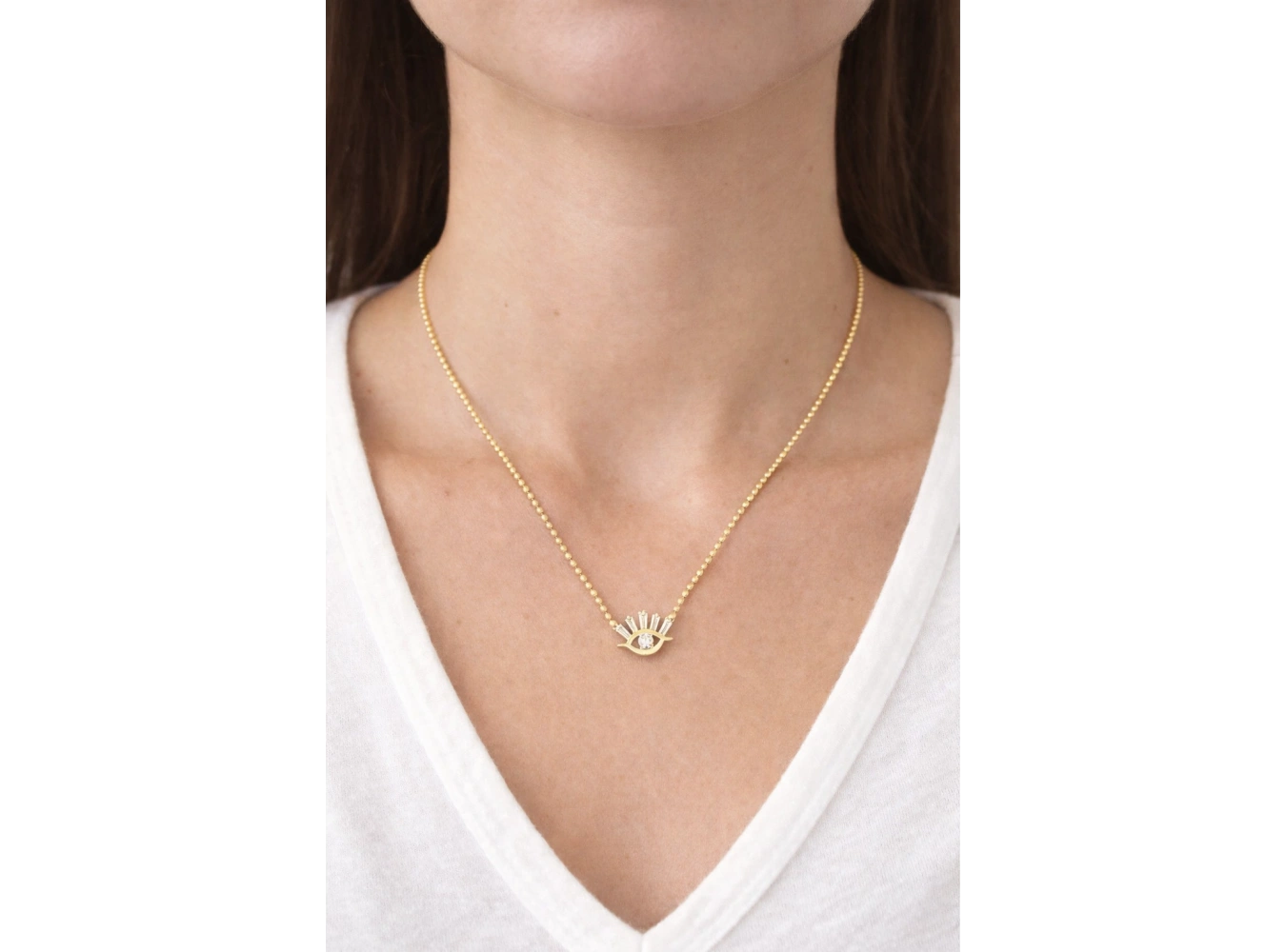 Altın Renk Göz Detaylı 14k Altın Kaplama Vip Ezme Zincir Kolye