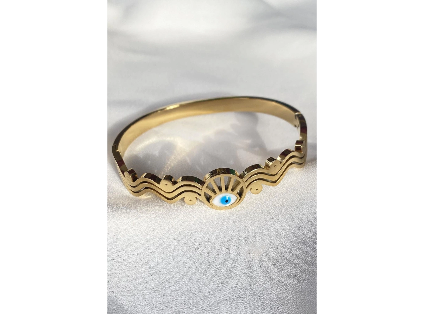Altın Renk Göz Detaylı Çelik Kelepçe Bileklik