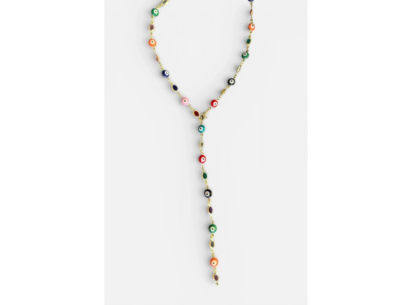 Altın Renk Göz Detaylı Taşlı Çelik Y Kolye