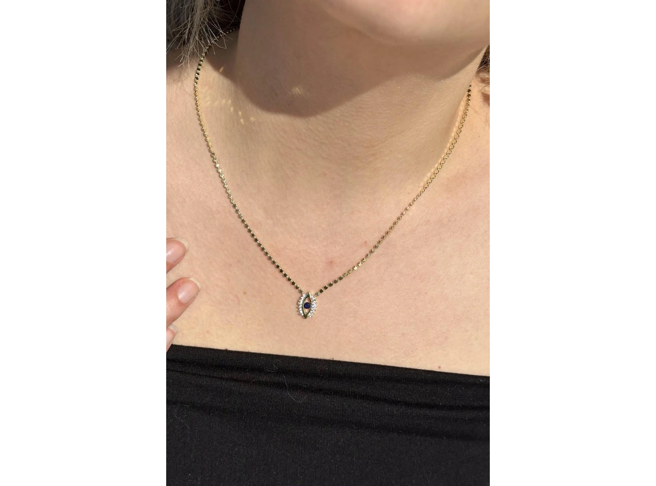 Altın Renk Göz Figürlü 14K Altın Kaplama Vip Ezme Zincir Kolye