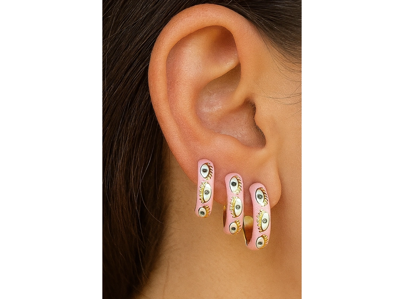 Altın Renk Göz Figürlü 3lü YSX Küpe Set