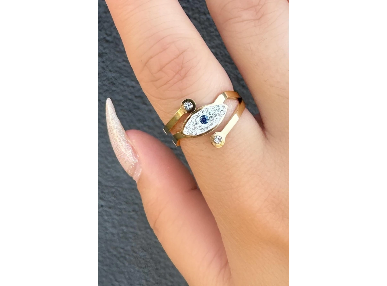 Altın Renk Göz Figürlü Ayarlanabilir Çelik Yüzük