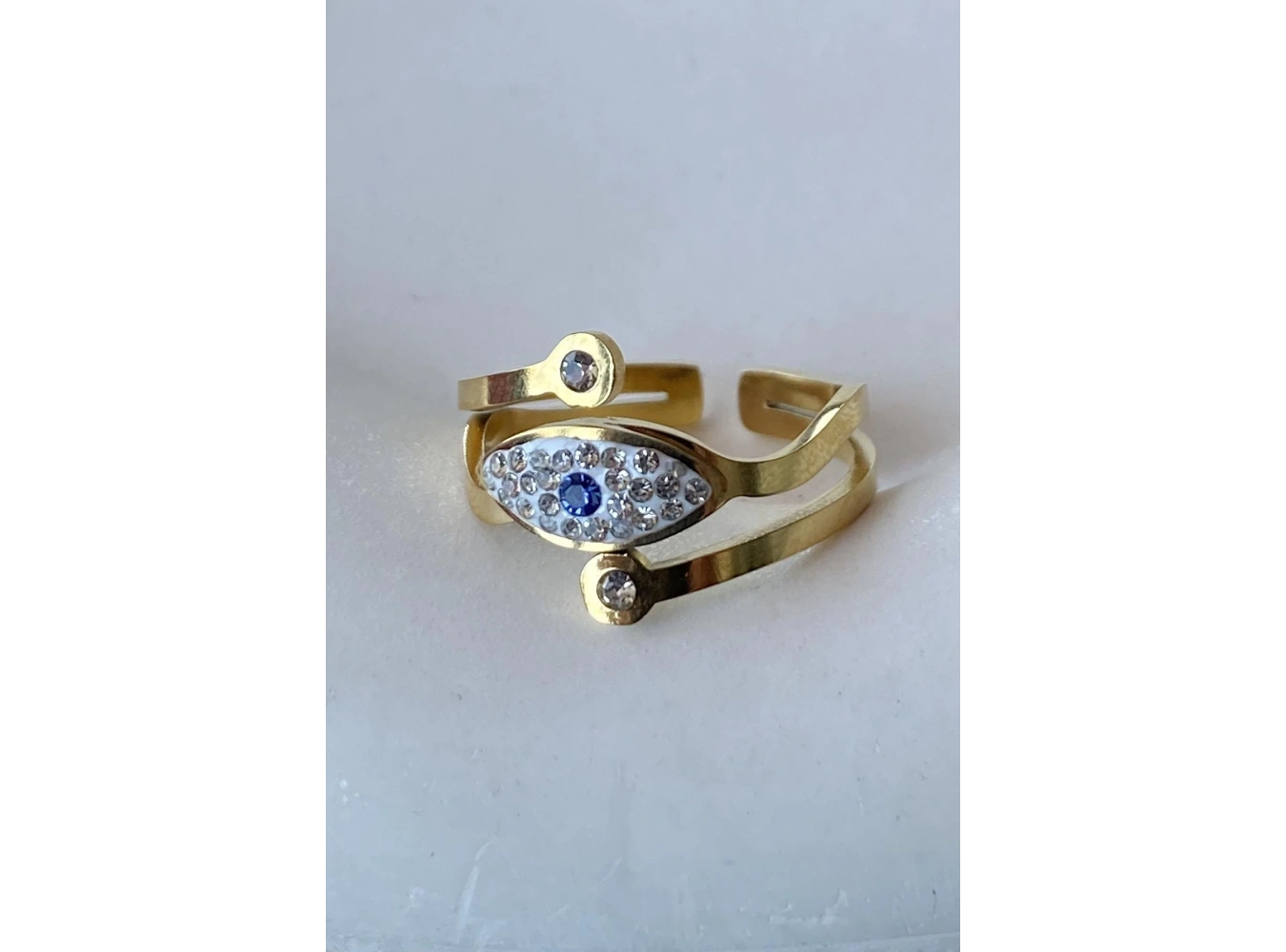 Altın Renk Göz Figürlü Ayarlanabilir Çelik Yüzük