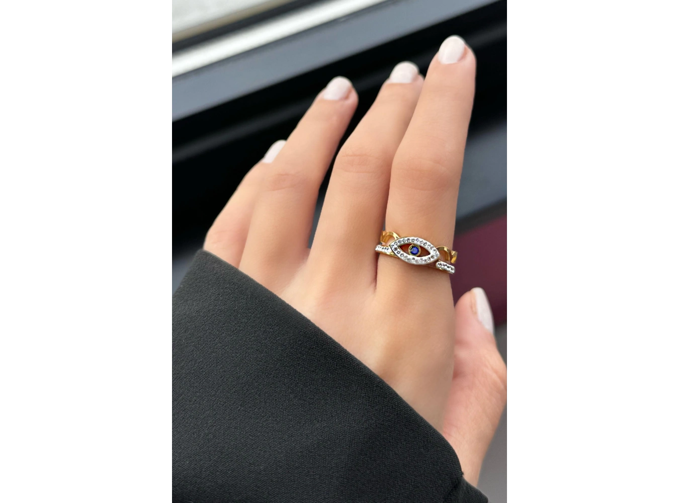 Altın Renk Göz Figürlü Çelik Ayarlanabilir Yüzük