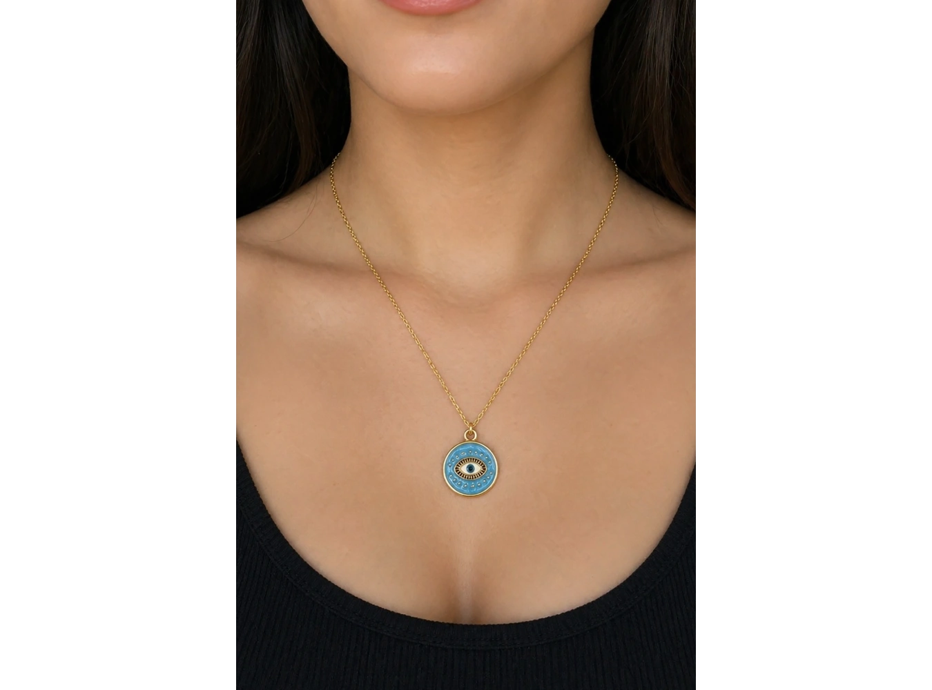 Altın Renk Göz Figürlü Çelik Kolye