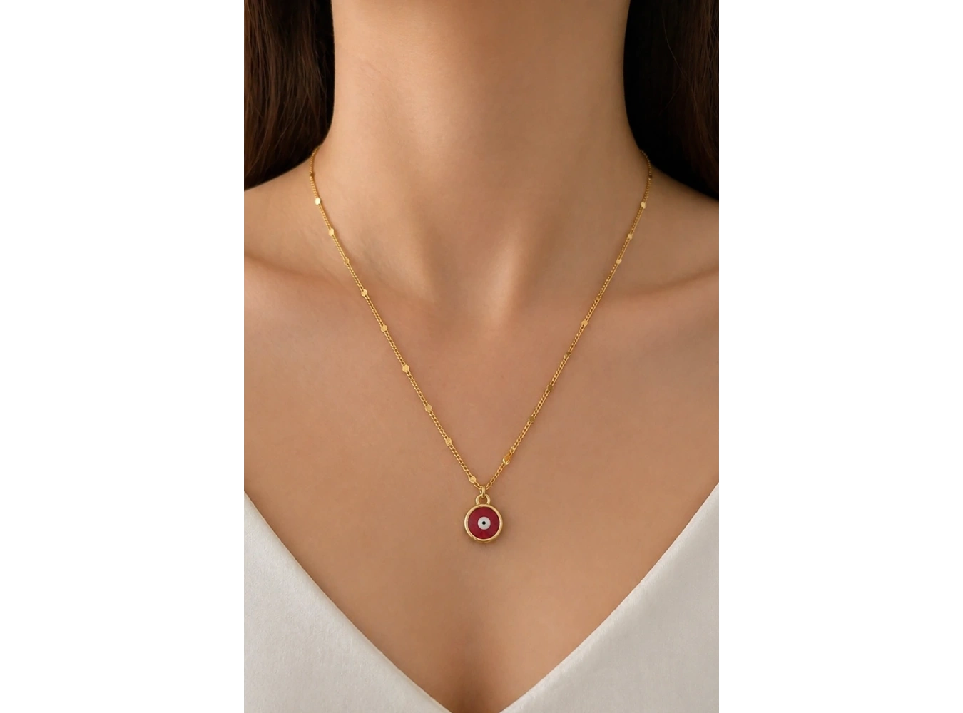 Altın Renk Göz Figürlü Çelik Kolye