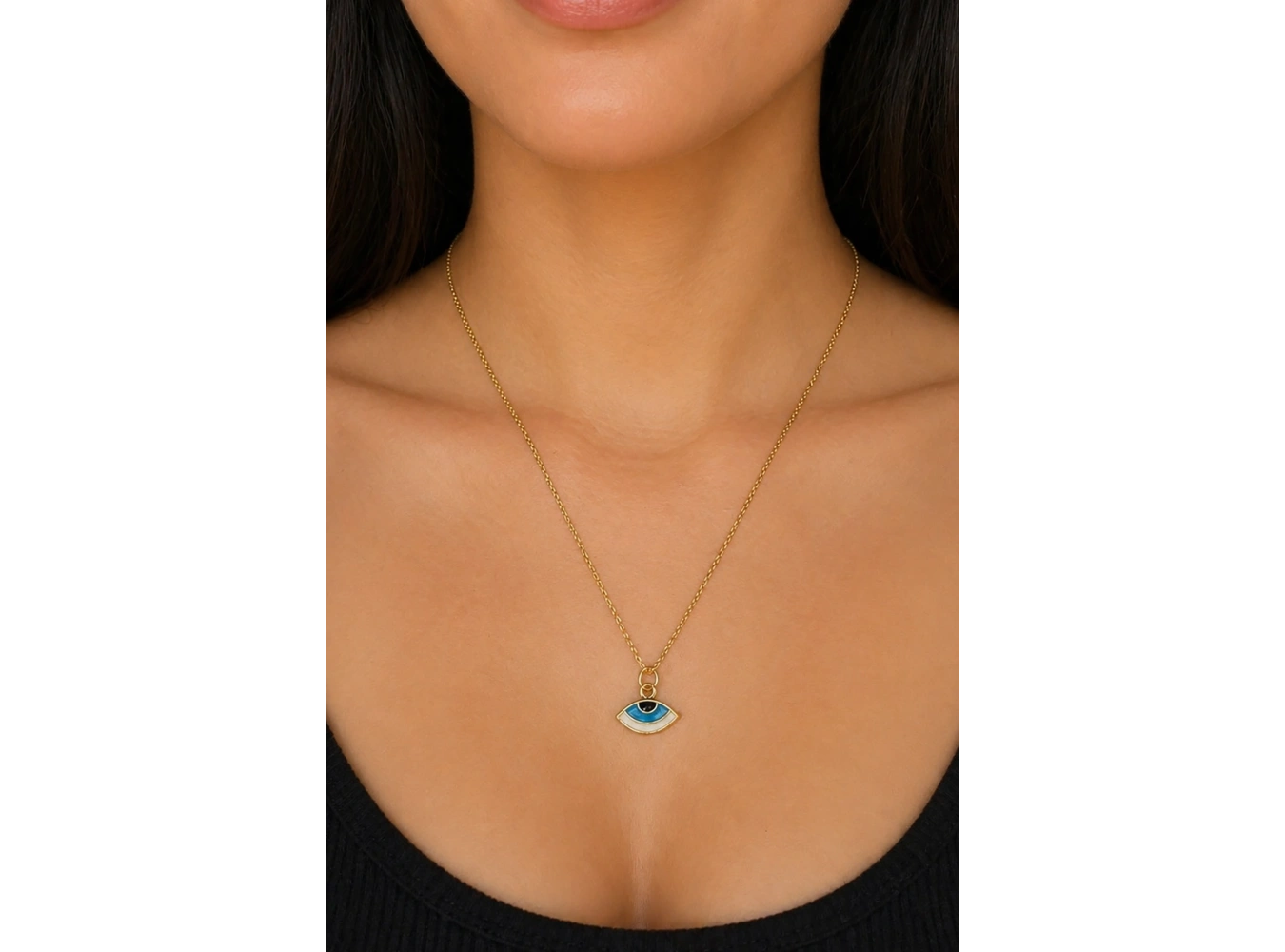 Altın Renk Göz Figürlü Çelik Kolye