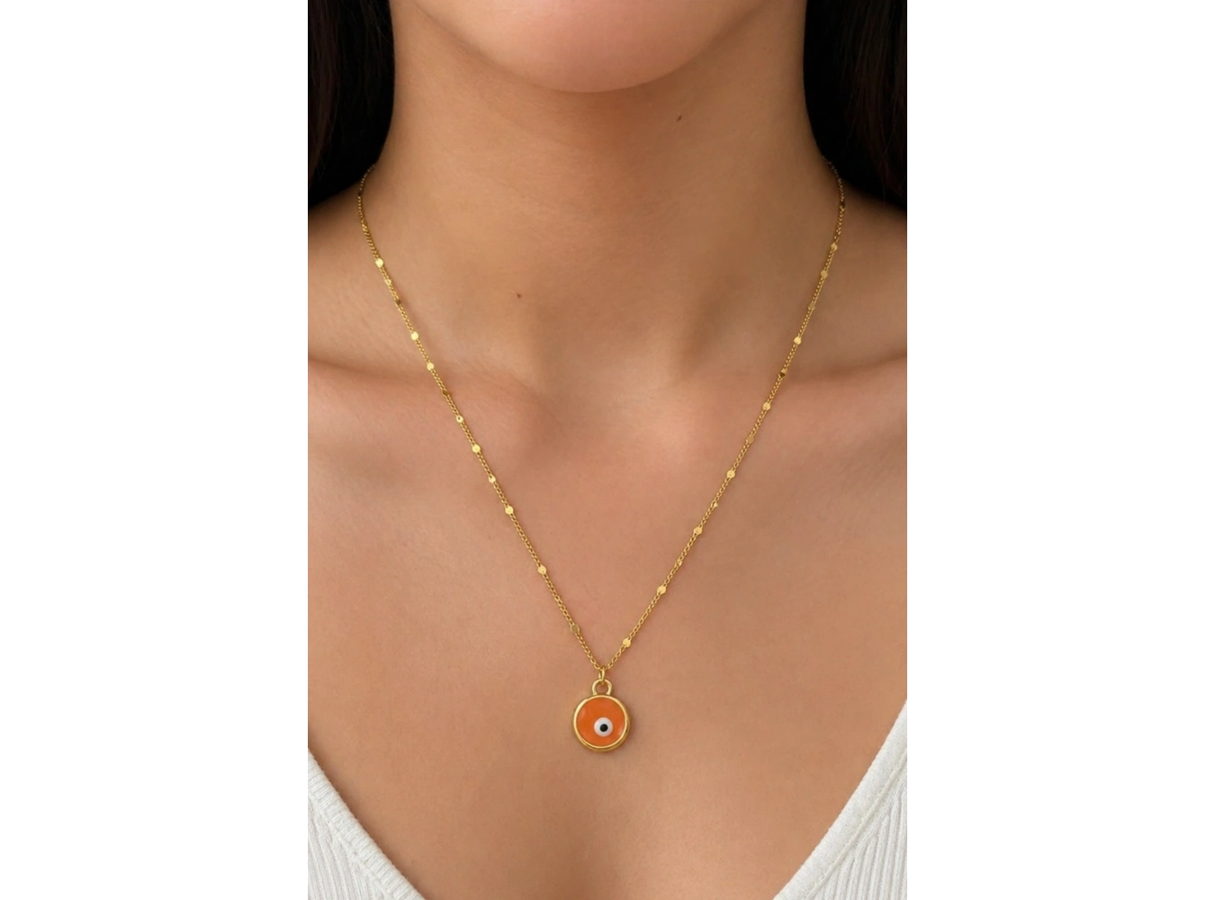 Altın Renk Göz Figürlü Çelik Kolye