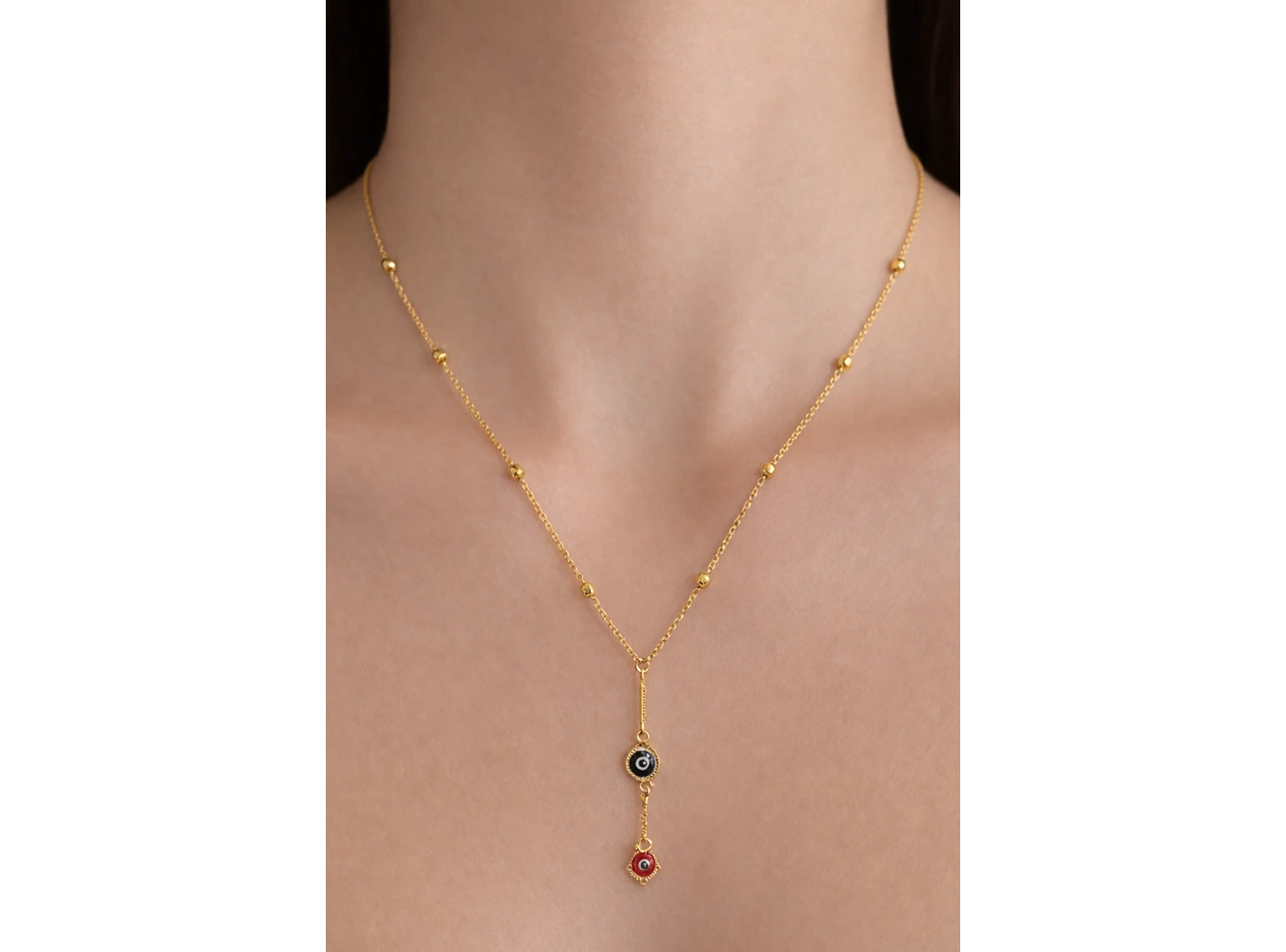 Altın Renk Göz Figürlü Çelik Kolye