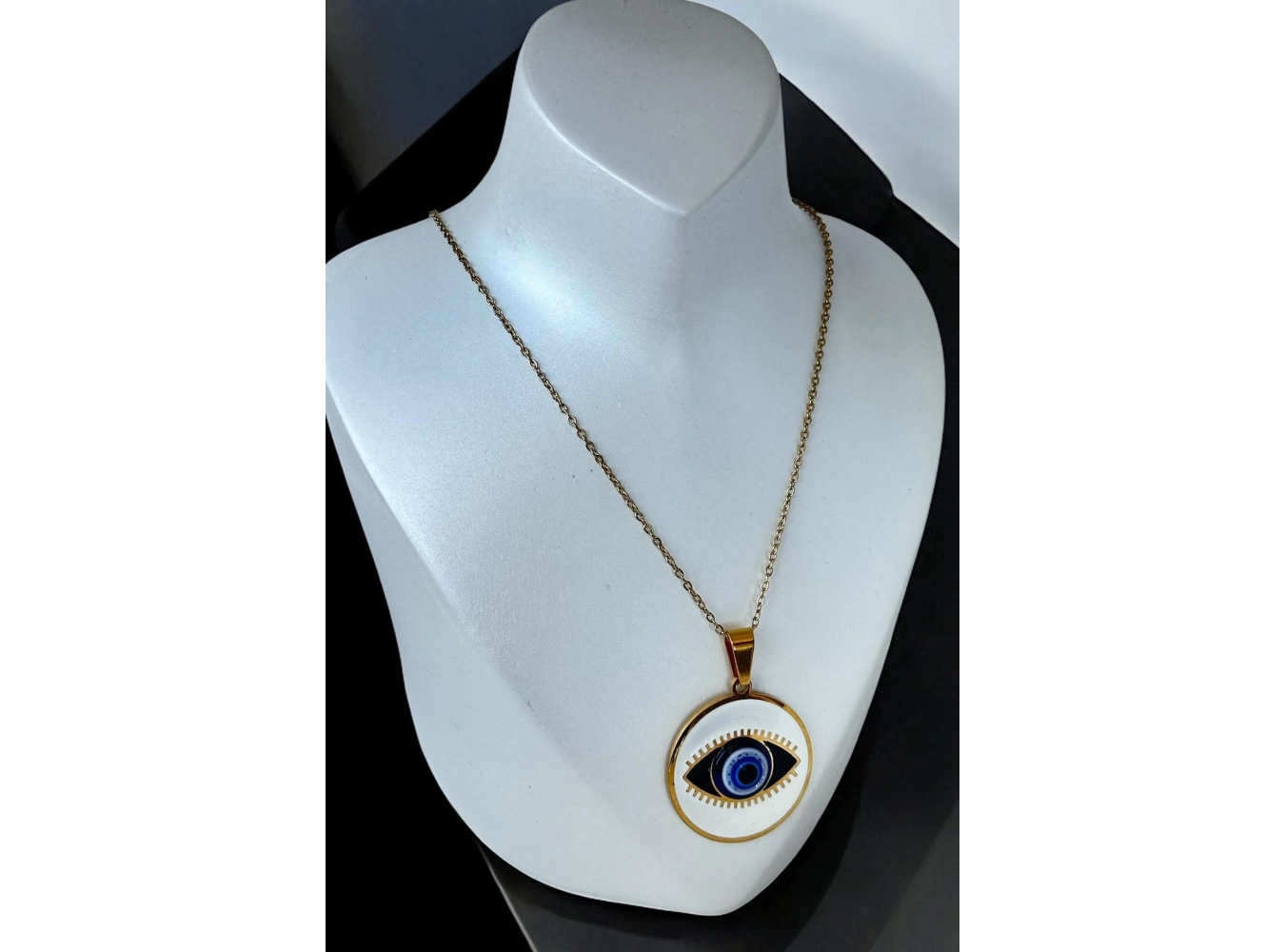 Altın Renk Göz Figürlü Çelik Kolye