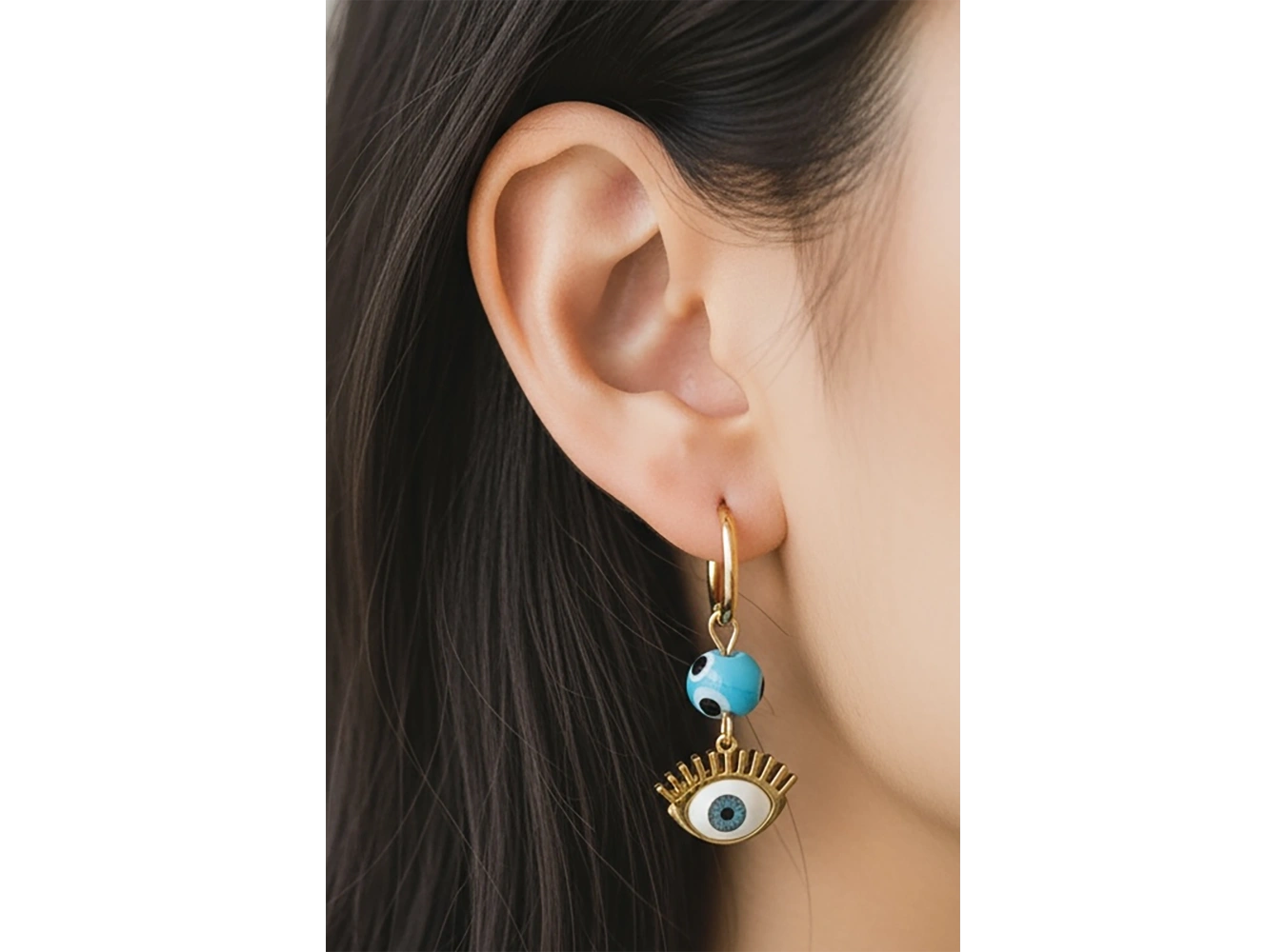 Altın Renk Göz Figürlü Çelik Küpe (Çift)