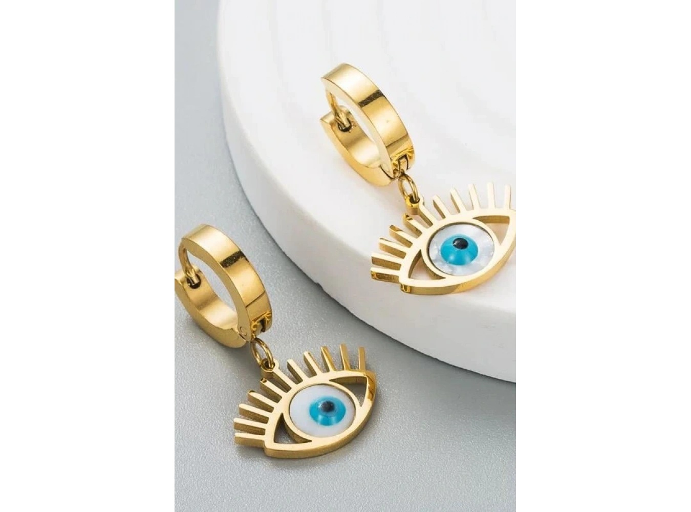 Altın Renk Göz Figürlü Çelik Küpe (Çift)