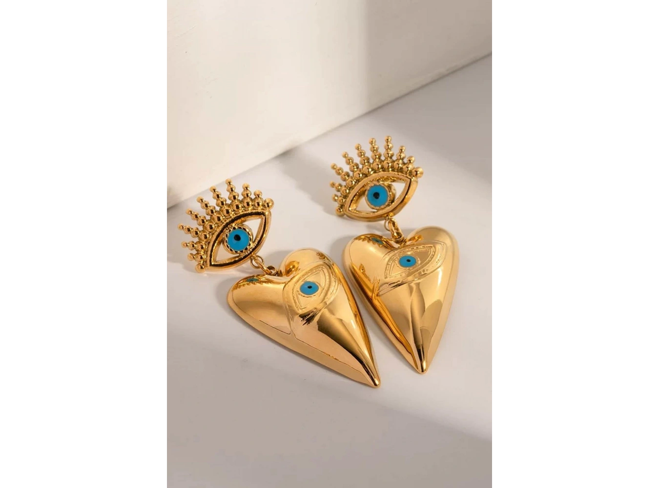 Altın Renk Göz Figürlü Çelik Küpe (Çift)