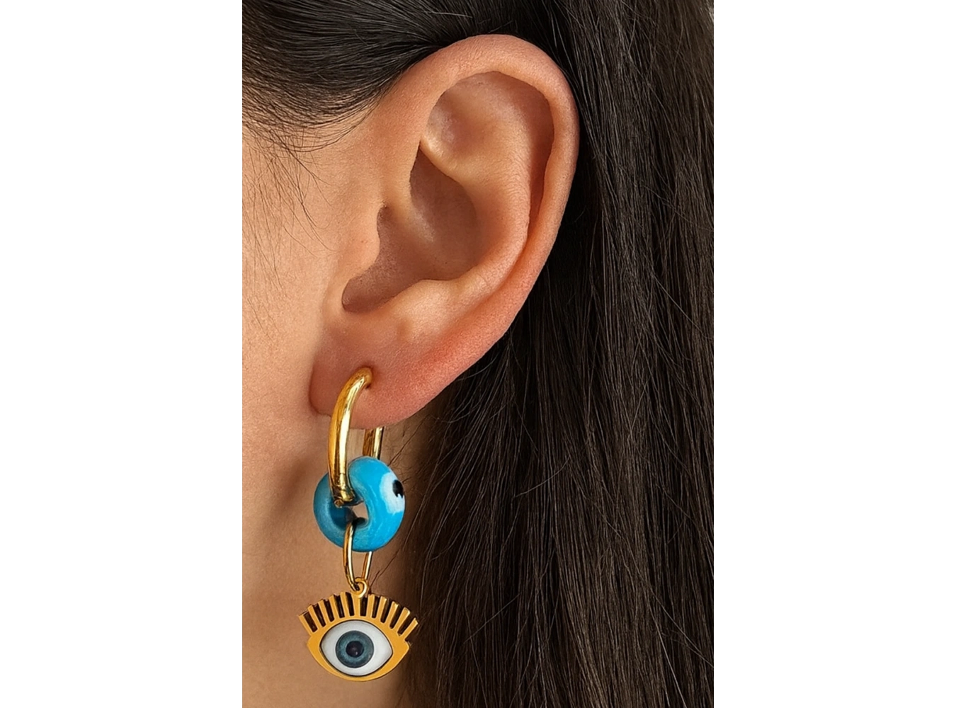 Altın Renk Göz Figürlü Çelik Küpe (Çift)