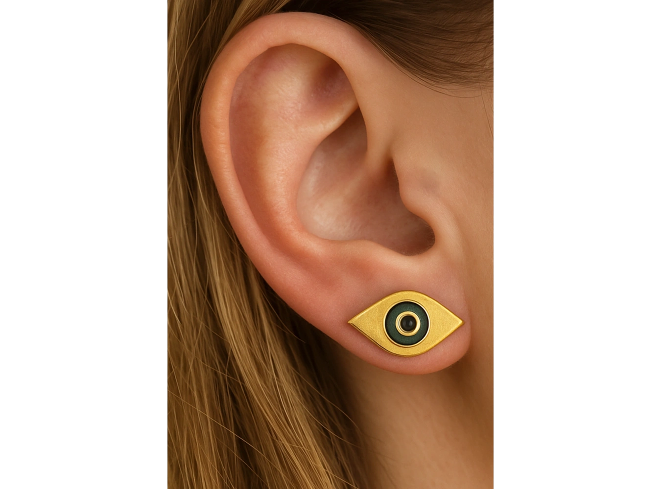 Altın Renk Göz Figürlü Çelik Küpe (Çift)