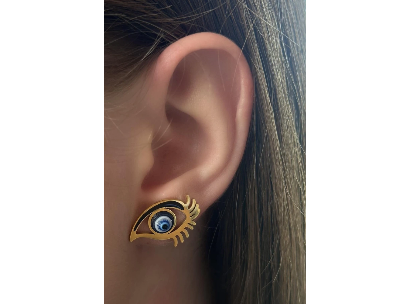 Altın Renk Göz Figürlü Çelik Küpe (Çift)