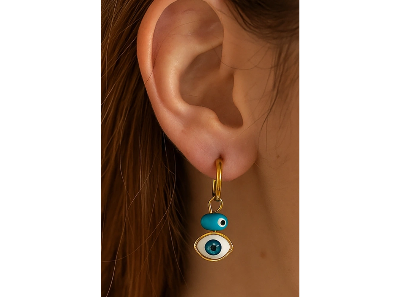 Altın Renk Göz Figürlü Çelik Küpe (Çift)