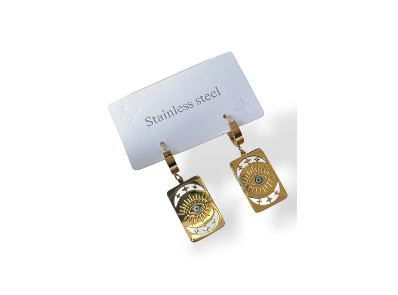 Altın Renk Göz Figürlü Çelik Küpe (Çift)