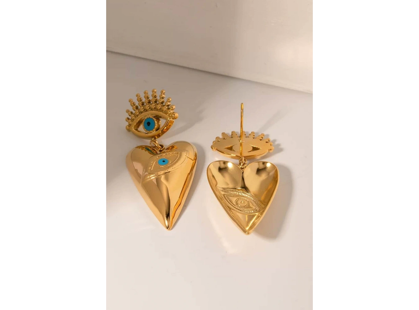 Altın Renk Göz Figürlü Çelik Küpe (Çift)