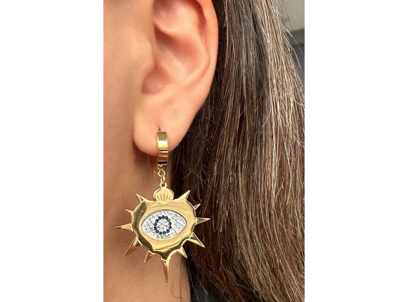 Altın Renk Göz Figürlü Çelik Küpe (Çift)